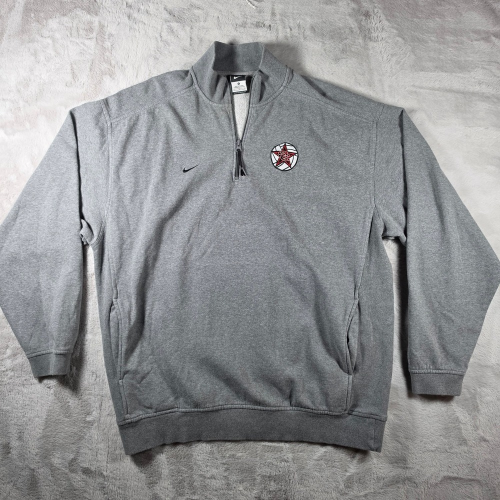 Vintage Nike Quarter Zip Pullover Mens XL Gray Star Swoosh Fleece Sweatshirt‎